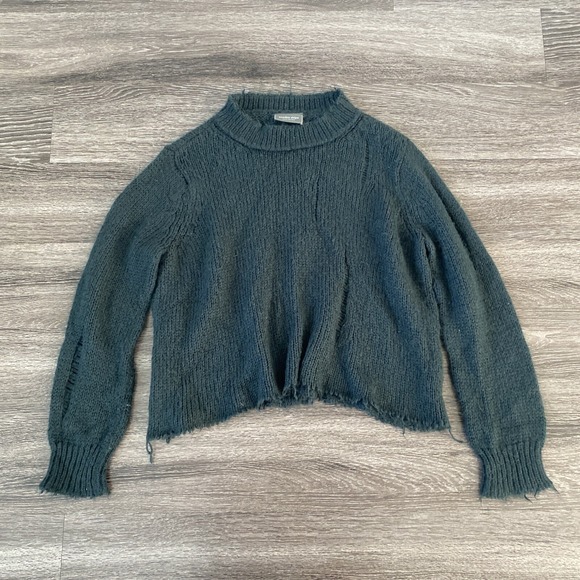 Wooden Ships Sweaters - Wooden Ships Womens Distressed Pullover Crewneck Sweater Green Small Medium
